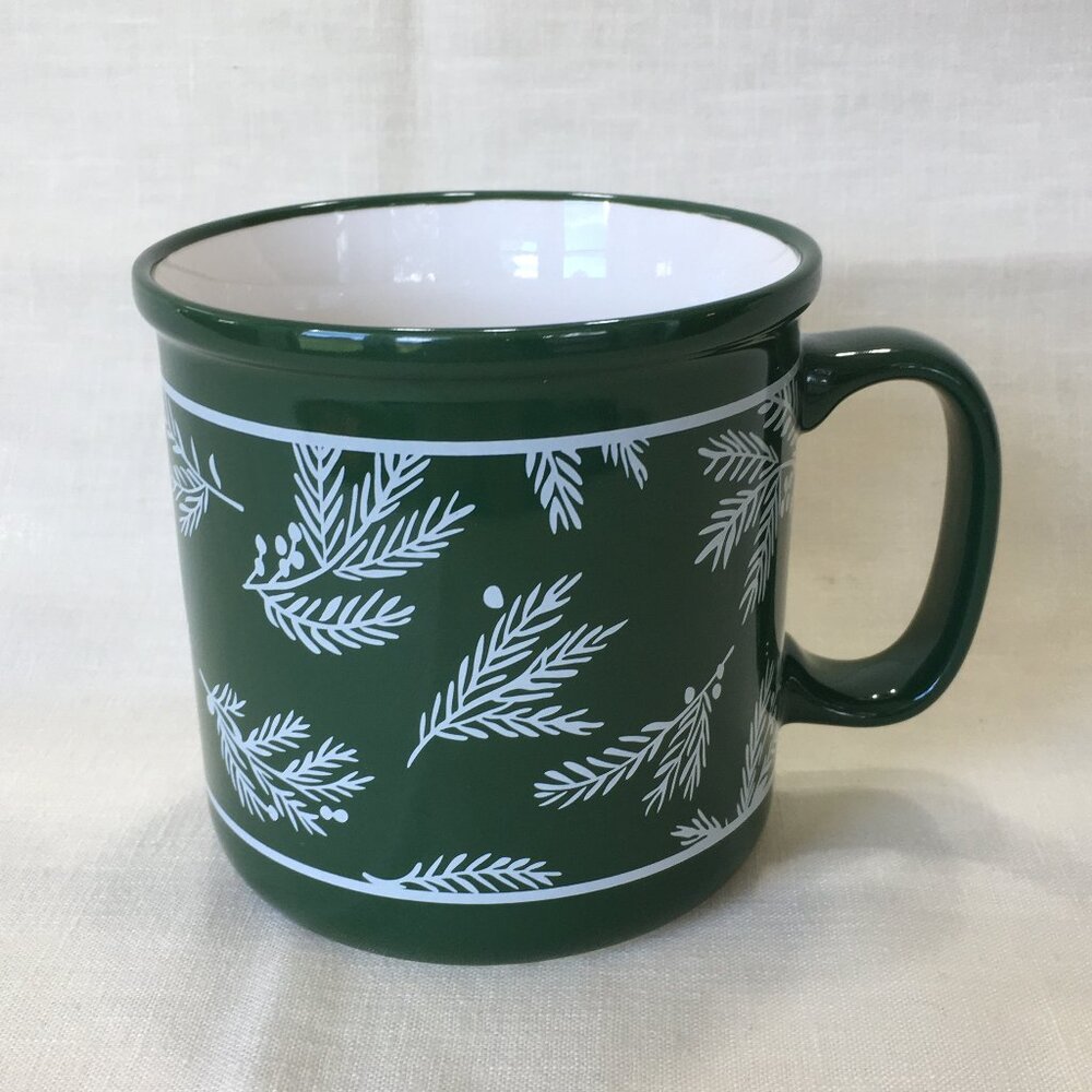 Men's Coffee  Mug White Pine Branches on Green Background